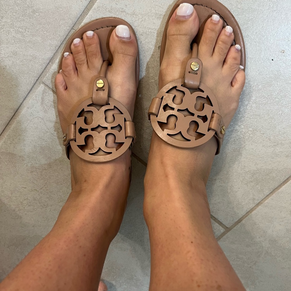 Tory Burch Tan Sandals with Logo Detail